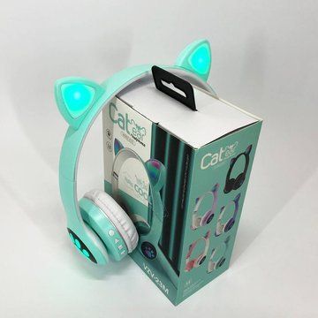 Беспроводные наушники с кошачьими ушками и RGB подсветкой Cat VZV 23M. Цвет: зеленый ws53257-1 фото