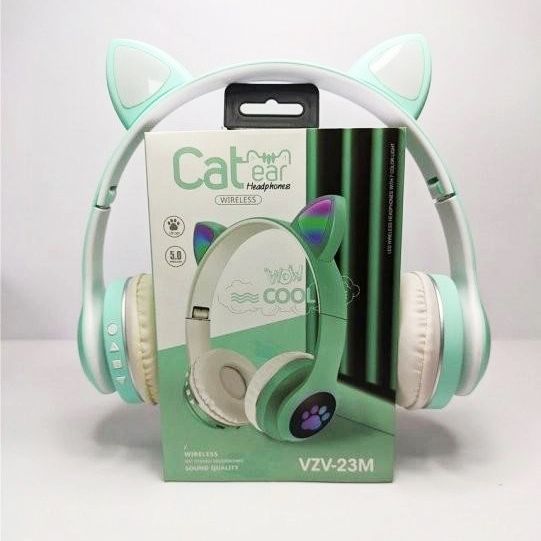 Беспроводные наушники с кошачьими ушками и RGB подсветкой Cat VZV 23M. Цвет: зеленый ws53257-1 фото