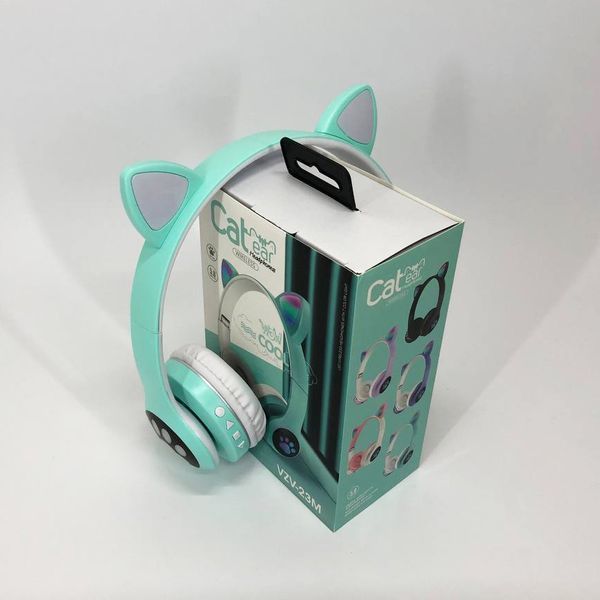 Беспроводные наушники с кошачьими ушками и RGB подсветкой Cat VZV 23M. Цвет: зеленый ws53257-1 фото