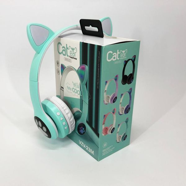 Беспроводные наушники с кошачьими ушками и RGB подсветкой Cat VZV 23M. Цвет: зеленый ws53257-1 фото