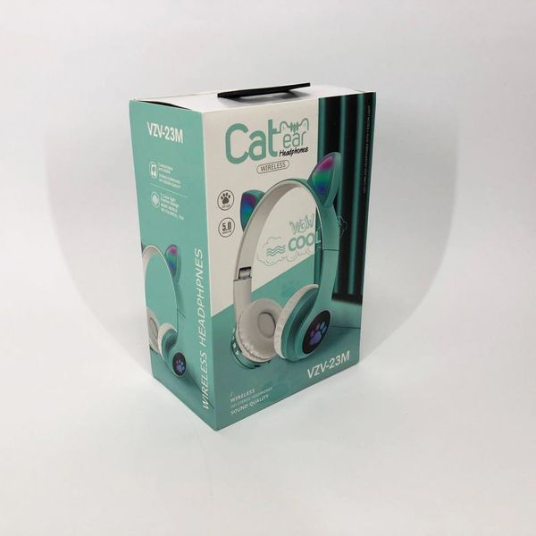 Беспроводные наушники с кошачьими ушками и RGB подсветкой Cat VZV 23M. Цвет: зеленый ws53257-1 фото