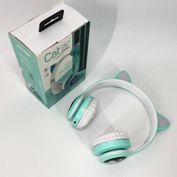 Беспроводные наушники с кошачьими ушками и RGB подсветкой Cat VZV 23M. Цвет: зеленый ws53257-1 фото