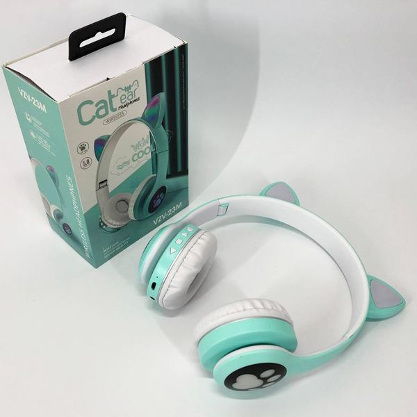 Беспроводные наушники с кошачьими ушками и RGB подсветкой Cat VZV 23M. Цвет: зеленый ws53257-1 фото