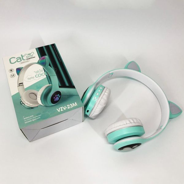 Беспроводные наушники с кошачьими ушками и RGB подсветкой Cat VZV 23M. Цвет: зеленый ws53257-1 фото