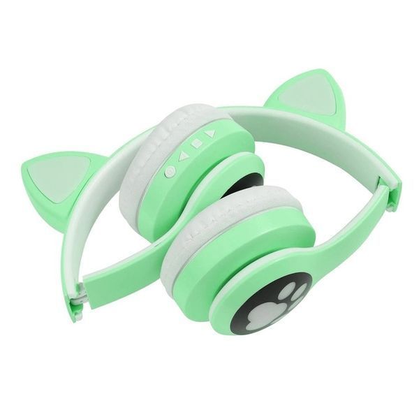 Беспроводные наушники с кошачьими ушками и RGB подсветкой Cat VZV 23M. Цвет: зеленый ws53257-1 фото