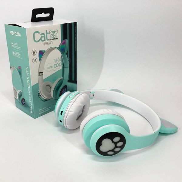 Беспроводные наушники с кошачьими ушками и RGB подсветкой Cat VZV 23M. Цвет: зеленый ws53257-1 фото