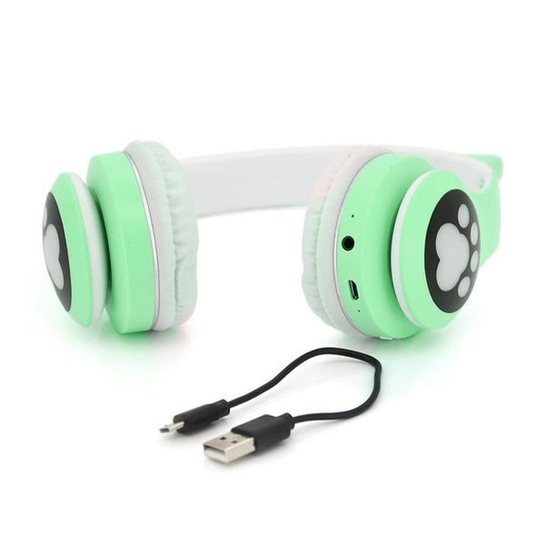 Беспроводные наушники с кошачьими ушками и RGB подсветкой Cat VZV 23M. Цвет: зеленый ws53257-1 фото