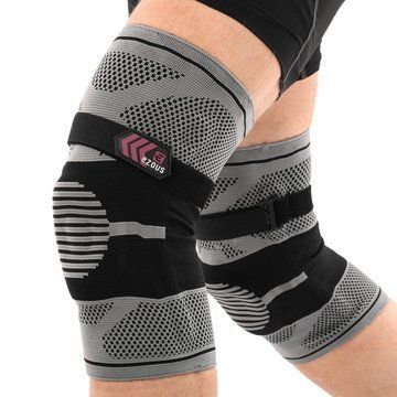 Наколенник бандаж эластичный с фиксирующим ремнем KNEE BRACE EZOUS A-07 2шт M-XL серый-черный L A-07 фото