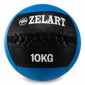 Мяч набивной медицинский для кроссфита WALL BALL Zelart FI-5168-10 10кг черный-синий FI-5168-10 фото