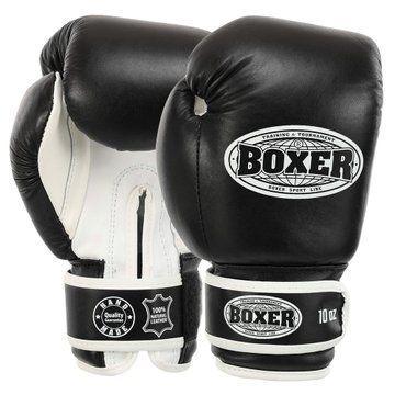 Перчатки боксерские на липучке кожаные BOXER 2023 10-12унций цвета в ассортименте 12 унции 2023 фото