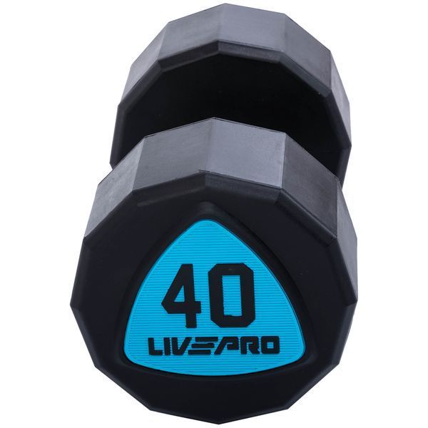 Гантели цельные профессиональные с полиуретановым покрытием LiveUp LP8003-40 2шт по 40кг черный-синий LP8003-40 фото