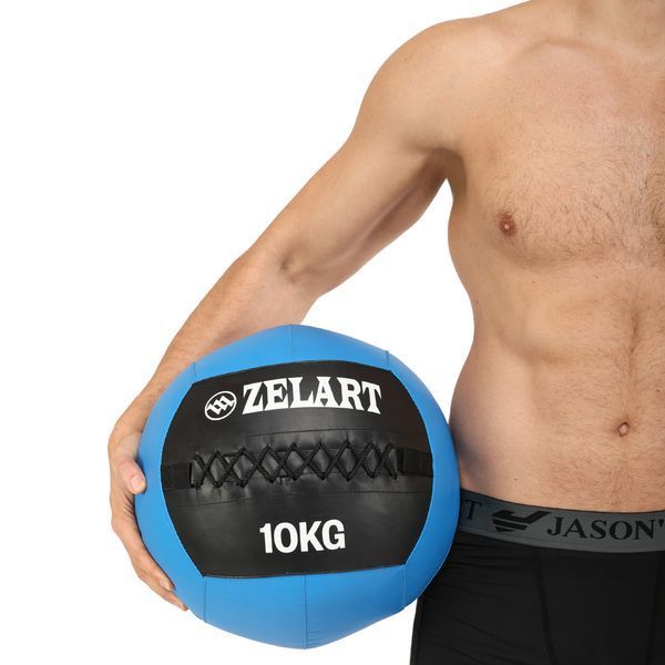 Мяч набивной медицинский для кроссфита WALL BALL Zelart FI-5168-10 10кг черный-синий FI-5168-10 фото