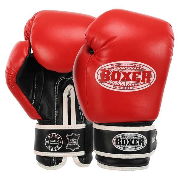 Рукавиці боксерські на липучці шкіряні BOXER 2023 10-12унцій кольори в асортименті 10 унції 2023 фото