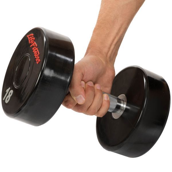Гантель цільна професійна з поліуретановим покриттям LIFE FITNESS SC-80081-18 1шт 18кг чорний-червоний SC-80081-18 фото