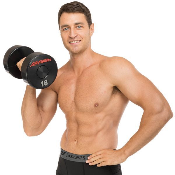 Гантель цільна професійна з поліуретановим покриттям LIFE FITNESS SC-80081-18 1шт 18кг чорний-червоний SC-80081-18 фото