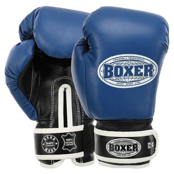 Рукавиці боксерські на липучці шкіряні BOXER 2023 10-12унцій кольори в асортименті 10 унції 2023 фото