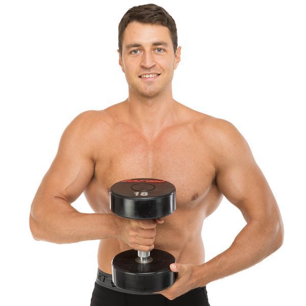 Гантель цільна професійна з поліуретановим покриттям LIFE FITNESS SC-80081-18 1шт 18кг чорний-червоний SC-80081-18 фото