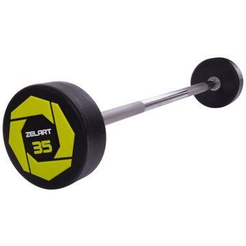Штанга неразборная с фиксированным весом прямая полиуретановая Zelart Urethane Barbell TA-2689-35 длина-110см 35кг черный-салатовый TA-2689-35 фото