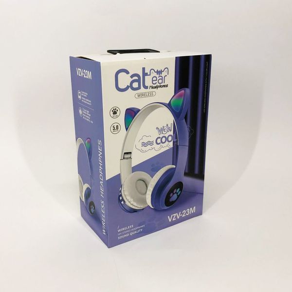 Беспроводные наушники с кошачьими ушками и RGB подсветкой Cat VZV 23M. Цвет: синий ws53257-3 фото