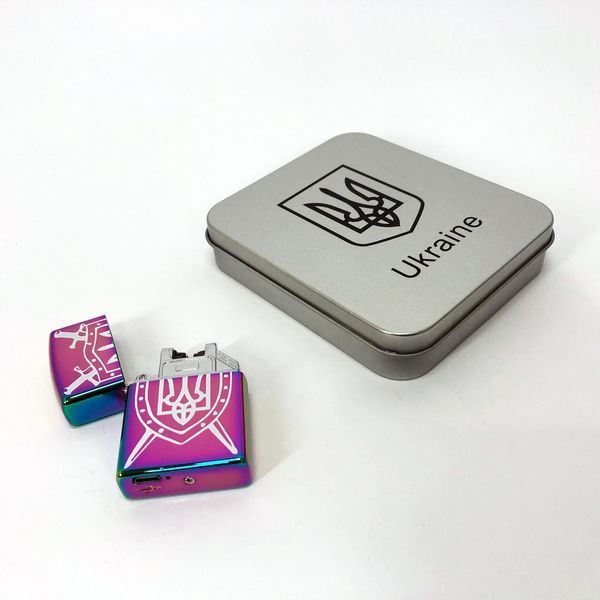 Дугова електроімпульсна запальничка USB Україна металева коробка HL-446. Колір: хамелеон ws16172 фото