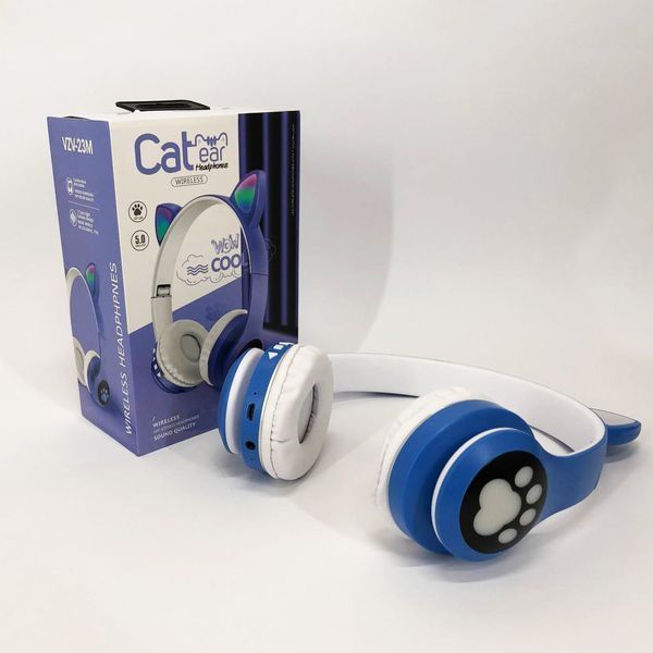 Беспроводные наушники с кошачьими ушками и RGB подсветкой Cat VZV 23M. Цвет: синий ws53257-3 фото