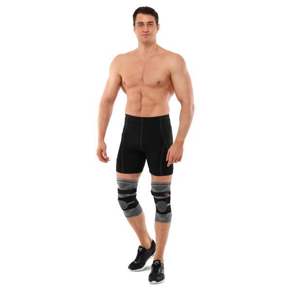 Наколінник бандаж еластичний з фіксуючим ременем KNEE BRACE EZOUS A-07 2шт M-XL сірий-чорний M A-07 фото