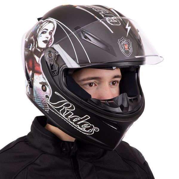 Мотошлем интеграл (full face) QKE HARLEY QUINN Rider Crazy Girl M-9545 M-XL черный-белый L M-9545 фото