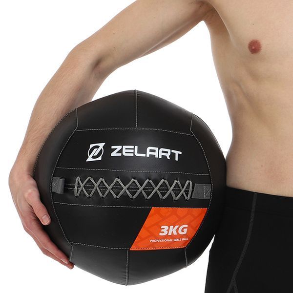 Мяч набивной медицинский для кроссфита WALL BALL Zelart TA-7822-3 вес-3кг черный TA-7822-3 фото