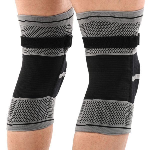 Наколінник бандаж еластичний з фіксуючим ременем KNEE BRACE EZOUS A-07 2шт M-XL сірий-чорний M A-07 фото