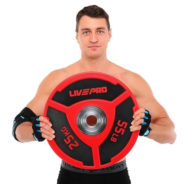 Бамперні диски поліуретанові Bumper Plates LiveUp LP8027-25 o50.5мм 25кг червоний-чорний LP8027-25 фото