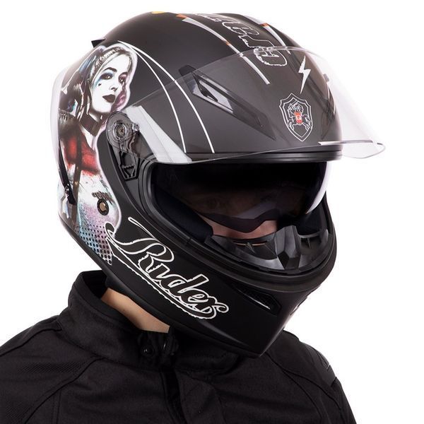 Мотошлем интеграл (full face) QKE HARLEY QUINN Rider Crazy Girl M-9545 M-XL черный-белый L M-9545 фото