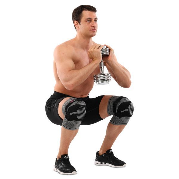 Наколінник бандаж еластичний з фіксуючим ременем KNEE BRACE EZOUS A-07 2шт M-XL сірий-чорний M A-07 фото