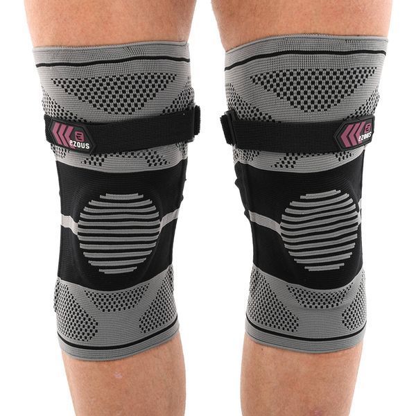 Наколінник бандаж еластичний з фіксуючим ременем KNEE BRACE EZOUS A-07 2шт M-XL сірий-чорний M A-07 фото