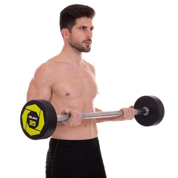 Штанга неразборная с фиксированным весом прямая полиуретановая Zelart Urethane Barbell TA-2689-35 длина-110см 35кг черный-салатовый TA-2689-35 фото