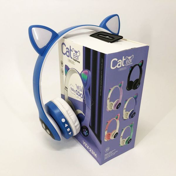 Беспроводные наушники с кошачьими ушками и RGB подсветкой Cat VZV 23M. Цвет: синий ws53257-3 фото