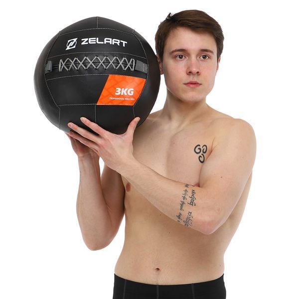 Мяч набивной медицинский для кроссфита WALL BALL Zelart TA-7822-3 вес-3кг черный TA-7822-3 фото