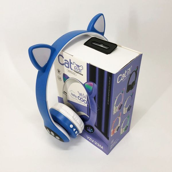 Беспроводные наушники с кошачьими ушками и RGB подсветкой Cat VZV 23M. Цвет: синий ws53257-3 фото
