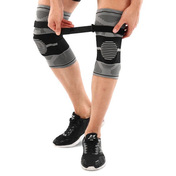 Наколінник бандаж еластичний з фіксуючим ременем KNEE BRACE EZOUS A-07 2шт M-XL сірий-чорний M A-07 фото