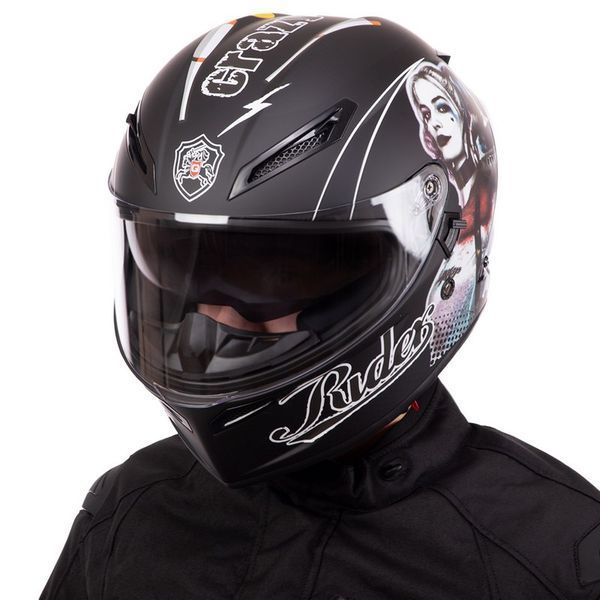 Мотошлем интеграл (full face) QKE HARLEY QUINN Rider Crazy Girl M-9545 M-XL черный-белый L M-9545 фото