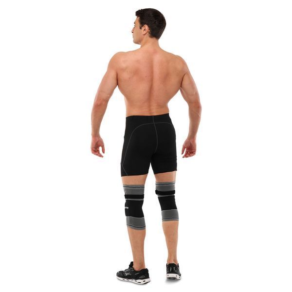 Наколінник бандаж еластичний з фіксуючим ременем KNEE BRACE EZOUS A-07 2шт M-XL сірий-чорний M A-07 фото