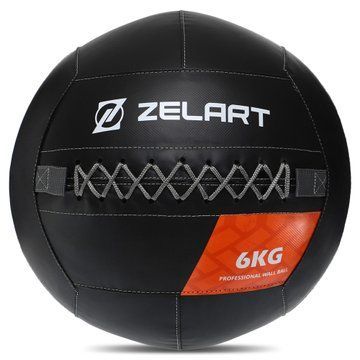 Мяч набивной медицинский для кроссфита WALL BALL Zelart TA-7822-6 вес-6кг черный TA-7822-6 фото