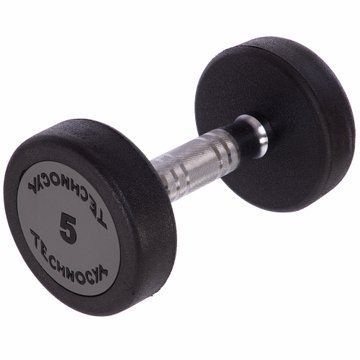 Гантель цільна професійна з поліуретановим покриттям TECHNOGYM LN-1254-5 1шт 5кг чорний-сірий LN-1254-5 фото