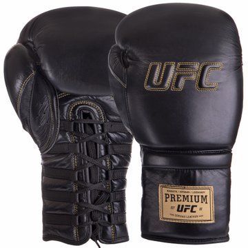 Перчатки боксерские на шнуровке кожаные UFC PRO Prem Lace Up UHK-75047 18унций черный UHK-75047 фото