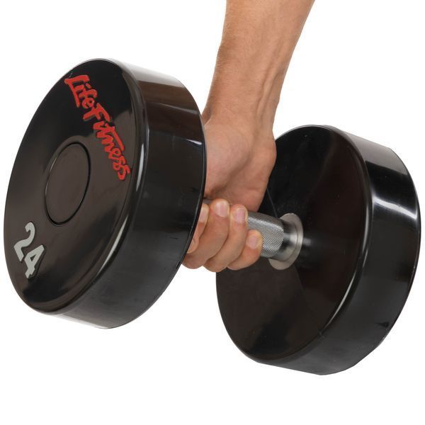 Гантель цільна професійна з поліуретановим покриттям LIFE FITNESS SC-80081-24 1шт 24кг чорний-червоний SC-80081-24 фото