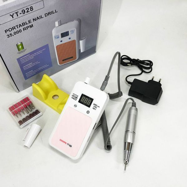 Портативний фрезер для нігтів Nail Drill YT-928 акумуляторний з індикатором заряду на 35 000 оборотів. Колір: білий ws79382 фото