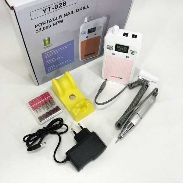 Портативний фрезер для нігтів Nail Drill YT-928 акумуляторний з індикатором заряду на 35 000 оборотів. Колір: білий ws79382 фото