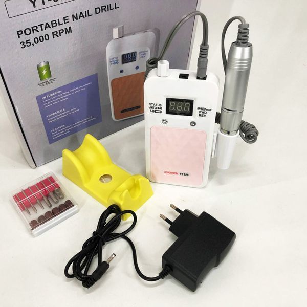 Портативний фрезер для нігтів Nail Drill YT-928 акумуляторний з індикатором заряду на 35 000 оборотів. Колір: білий ws79382 фото