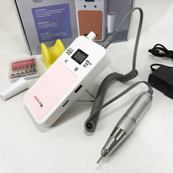 Портативний фрезер для нігтів Nail Drill YT-928 акумуляторний з індикатором заряду на 35 000 оборотів. Колір: білий ws79382 фото