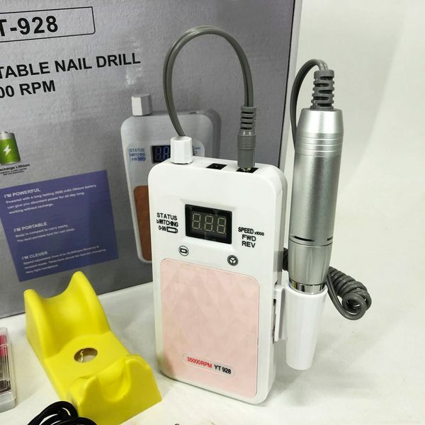 Портативний фрезер для нігтів Nail Drill YT-928 акумуляторний з індикатором заряду на 35 000 оборотів. Колір: білий ws79382 фото