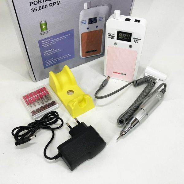 Портативний фрезер для нігтів Nail Drill YT-928 акумуляторний з індикатором заряду на 35 000 оборотів. Колір: білий ws79382 фото